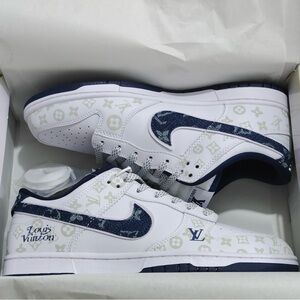 Nike x Louis Vuitton Dunk Low White & Navy Monogram Sneakers